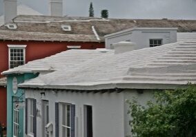 Stepped and whitewashed roofs collect rainwater in Bermuda